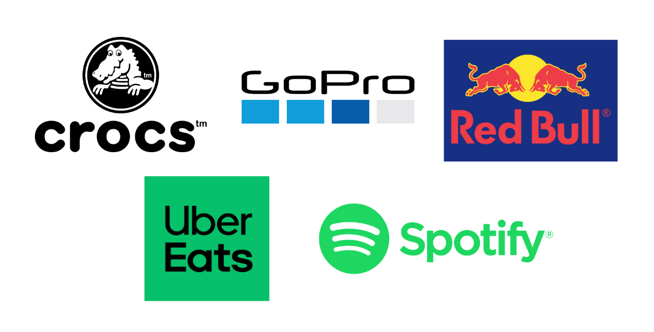 Collage of logos from notable brand partnerships including Crocs, GoPro, and Spotify.