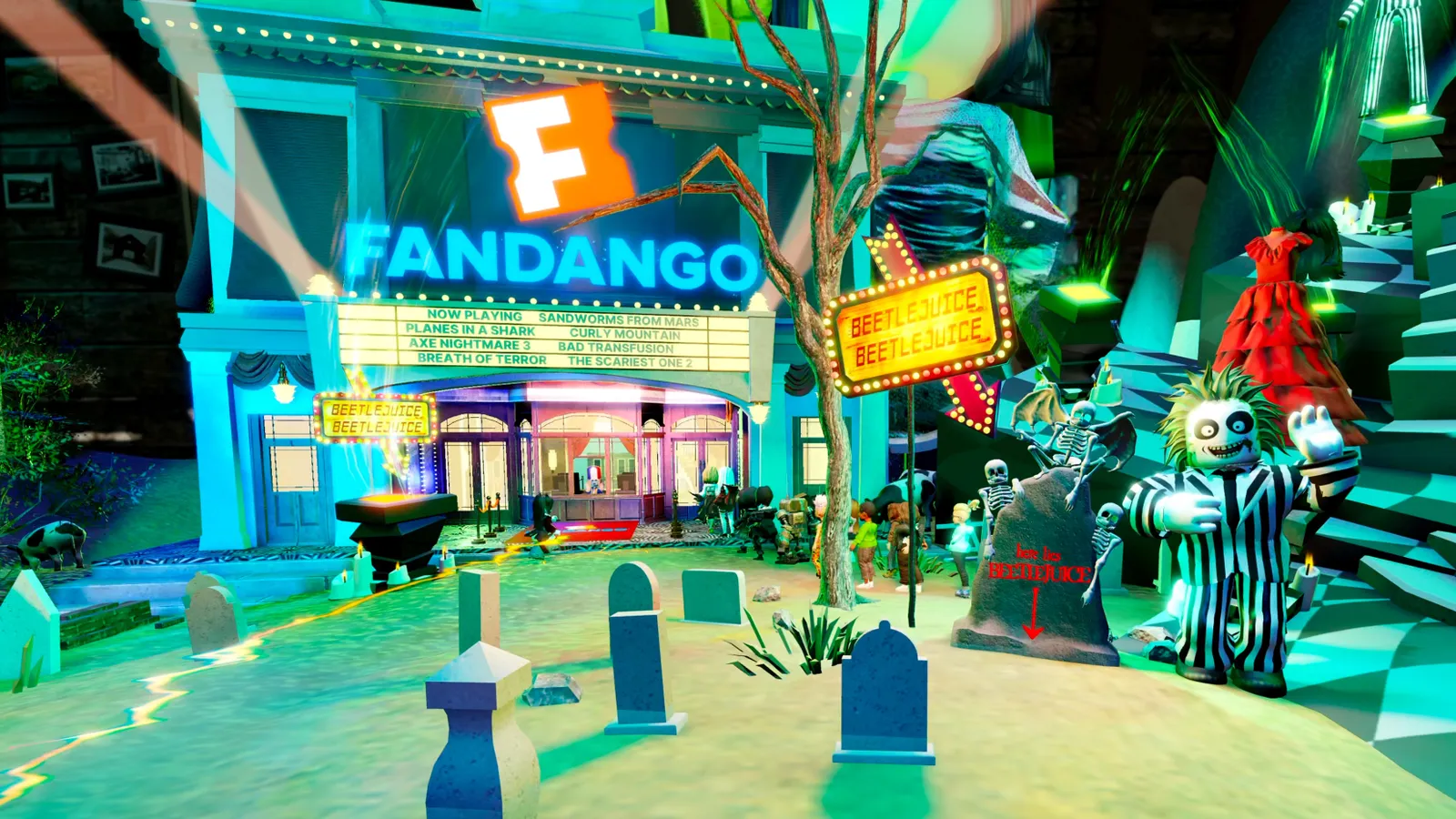 Gaming brand collab: Roblox x Beetlejuice x Fandango virtual movie theater experience