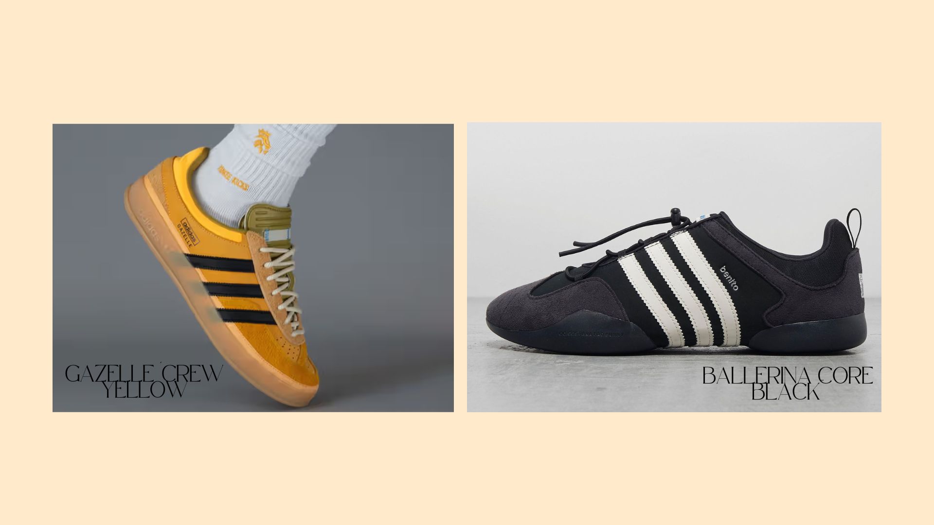 Image showing Gazelle “Crew Yellow” and Ballerina “Core Black”
