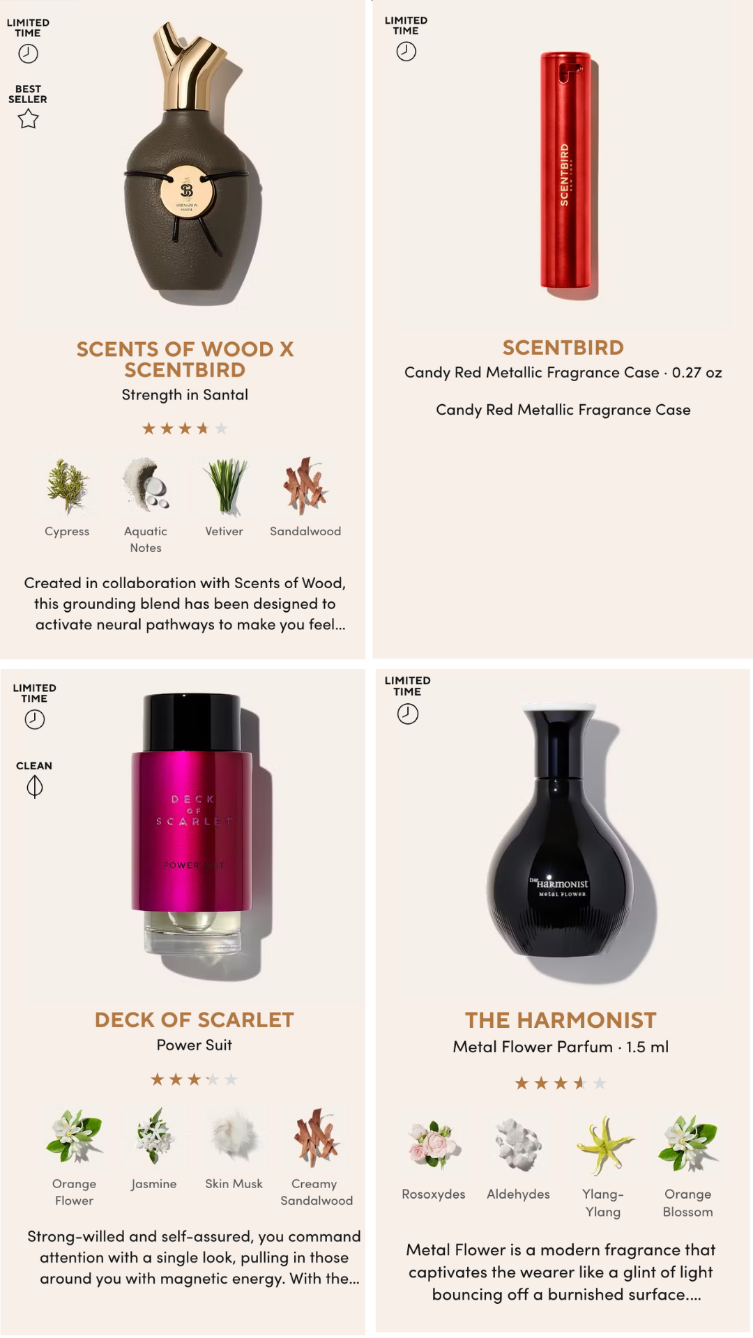 Three Scentbird perfume bottles and one red case