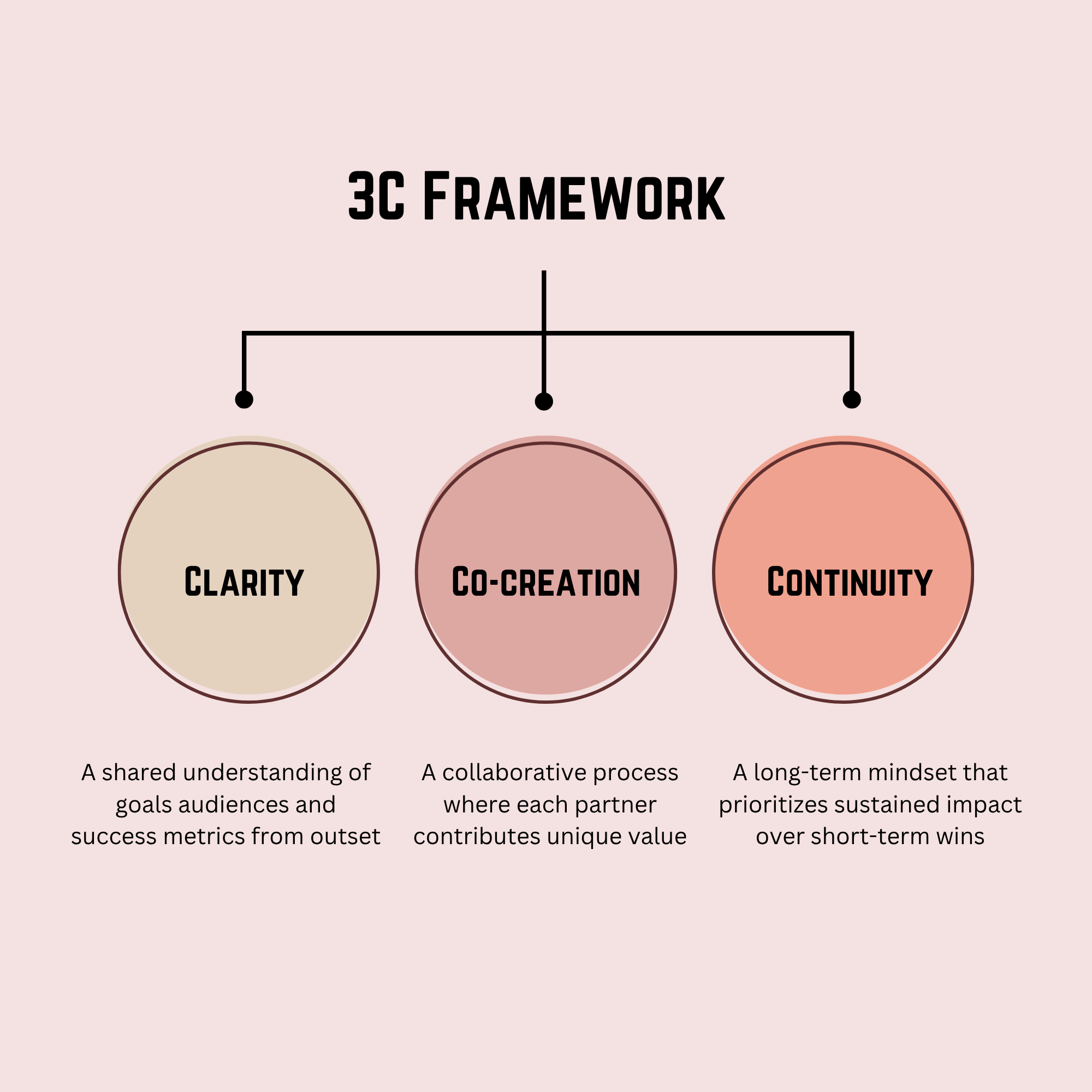 Circular chart showing 3C Framework showing Clarity, Co-creation, and Continuity as pillars of partnership.